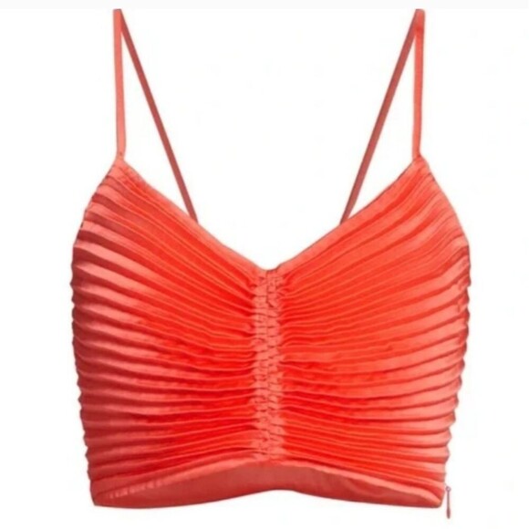 A.L.C. Ari Pleated Crop Satin Crop Top in Spiced Coral Size 13 - Picture 3 of 9